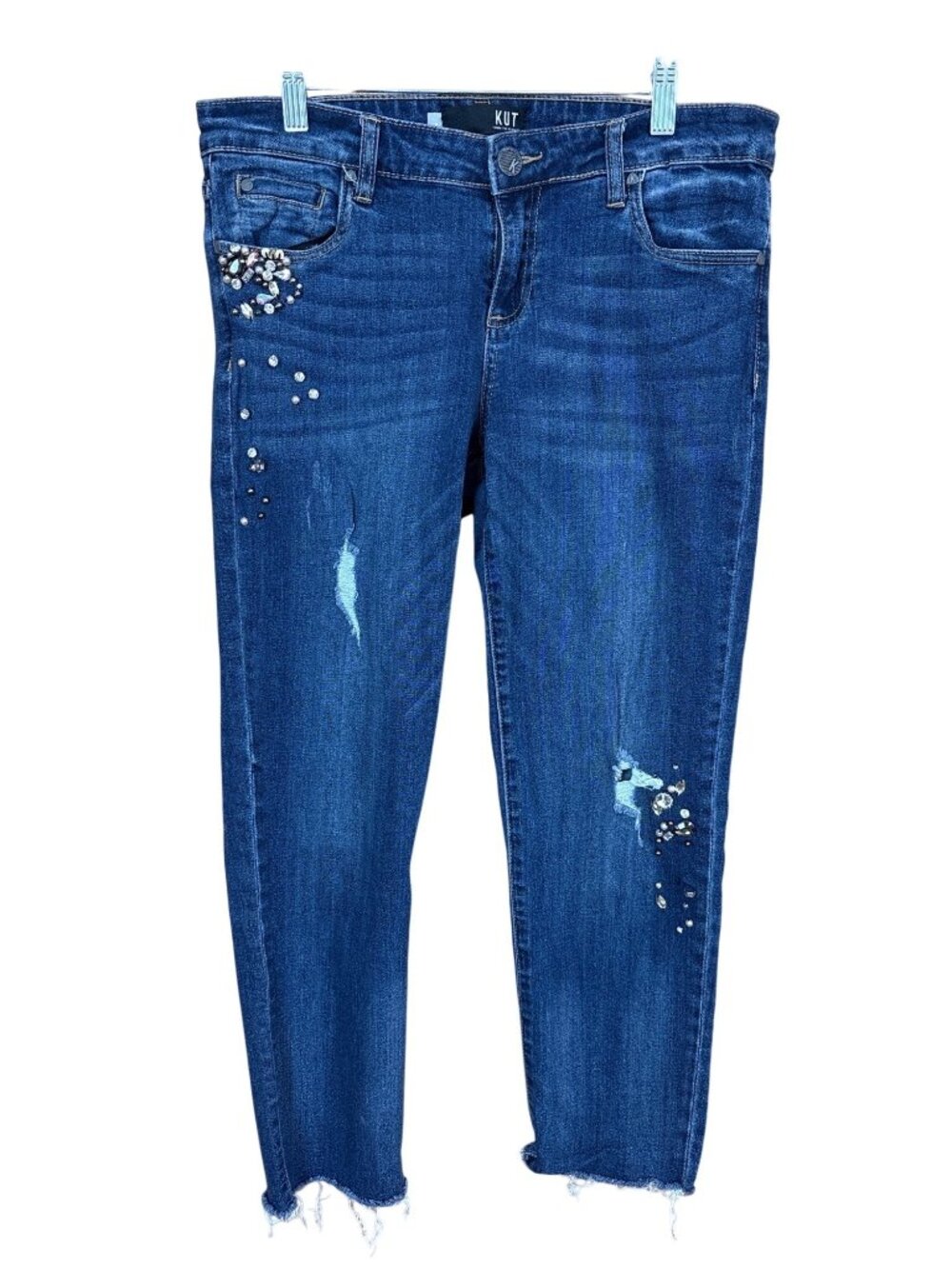 Kut From The Kloth Catherine Ankle Straight Leg Jeans With Rhinestones Women’s 8